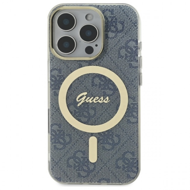 Guess iPhone 16 Pro Max IML 4G MagSafe Σκληρή Θήκη με Πλαίσιο Σιλικόνης και MagSafe - Blue - GUHMP16XH4STB