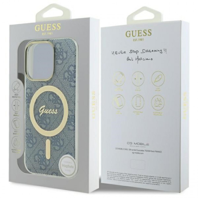 Guess iPhone 16 Pro Max IML 4G MagSafe Σκληρή Θήκη με Πλαίσιο Σιλικόνης και MagSafe - Blue - GUHMP16XH4STB