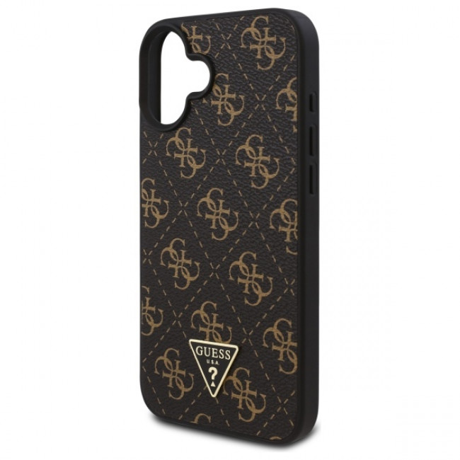 Guess iPhone 16 Plus - New 4G Triangle - Θήκη με Επένδυση Συνθετικού Δέρματος - Black - GUHCP16MPG4GPK