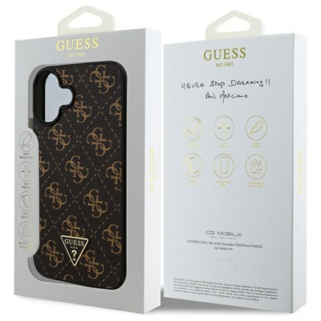 Guess iPhone 16 Plus - New 4G Triangle - Θήκη με Επένδυση Συνθετικού Δέρματος - Black - GUHCP16MPG4GPK