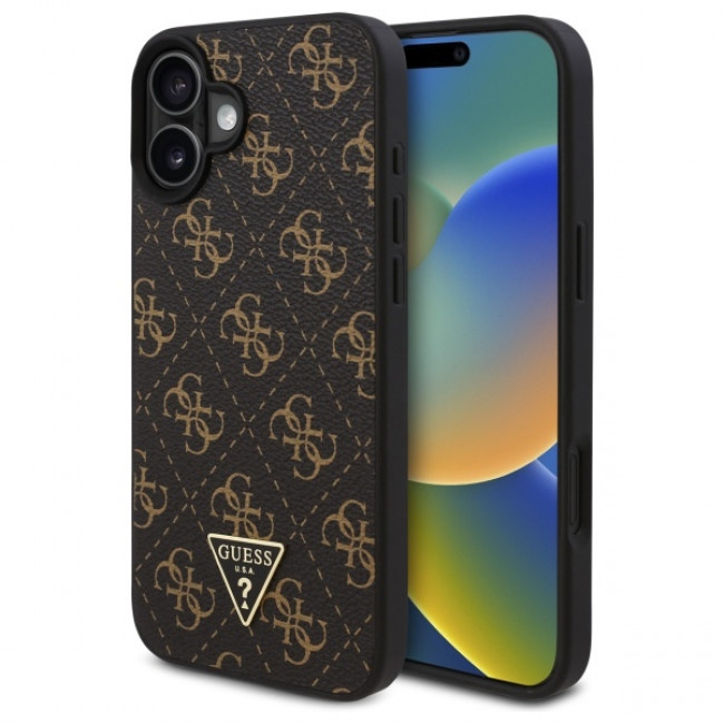 Guess iPhone 16 Plus - New 4G Triangle - Θήκη με Επένδυση Συνθετικού Δέρματος - Black - GUHCP16MPG4GPK