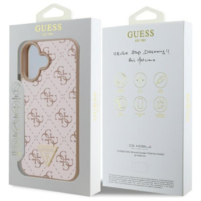 Guess iPhone 16 - New 4G Triangle - Θήκη με Επένδυση Συνθετικού Δέρματος - White - GUHCP16SPG4GPH