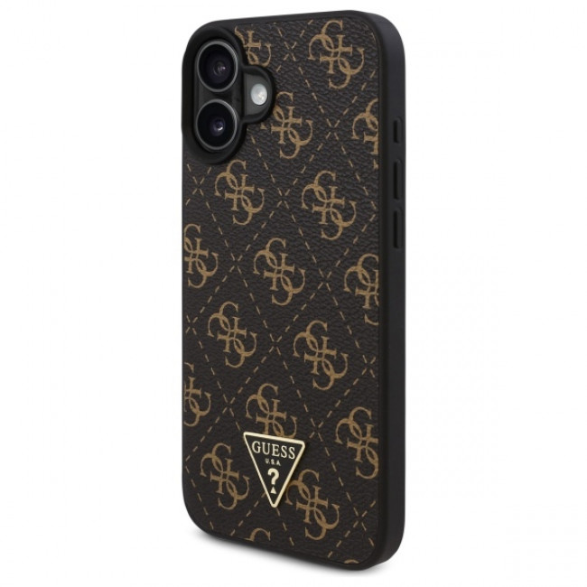 Guess iPhone 16 - New 4G Triangle - Θήκη με Επένδυση Συνθετικού Δέρματος - Black - GUHCP16SPG4GPK