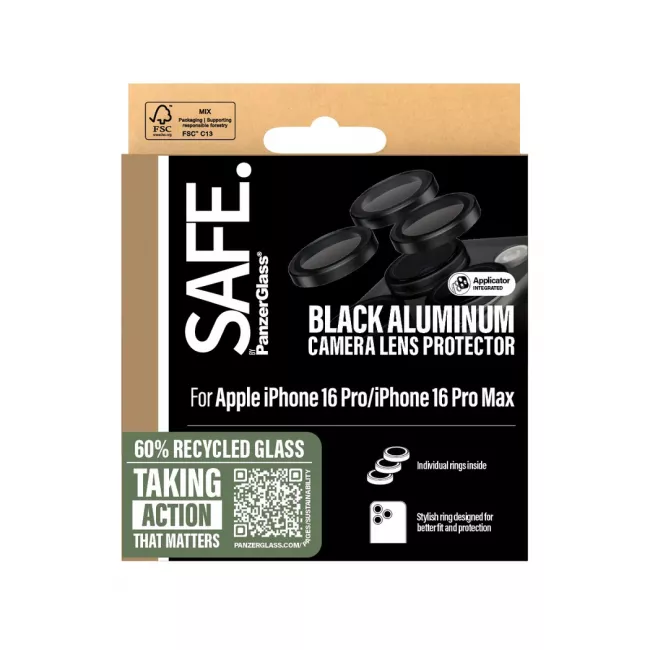 SAFE by PanzerGlass iPhone 16 Pro / 16 Pro Max Camera Lens Protector Αντιχαρακτικό Γυαλί για την Κάμερα - Black