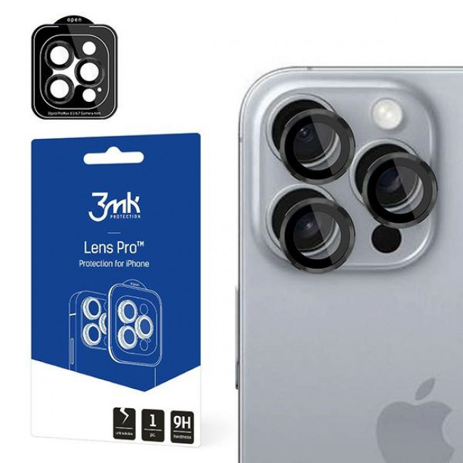 3MK iPhone 16 Pro / 16 Pro Max Lens Protection Pro 9H Αντιχαρακτικό Γυαλί για την Κάμερα - Black