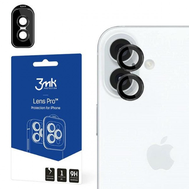 3MK iPhone 16 / 16 Plus Lens Protection Pro 9H Αντιχαρακτικό Γυαλί για την Κάμερα - Black