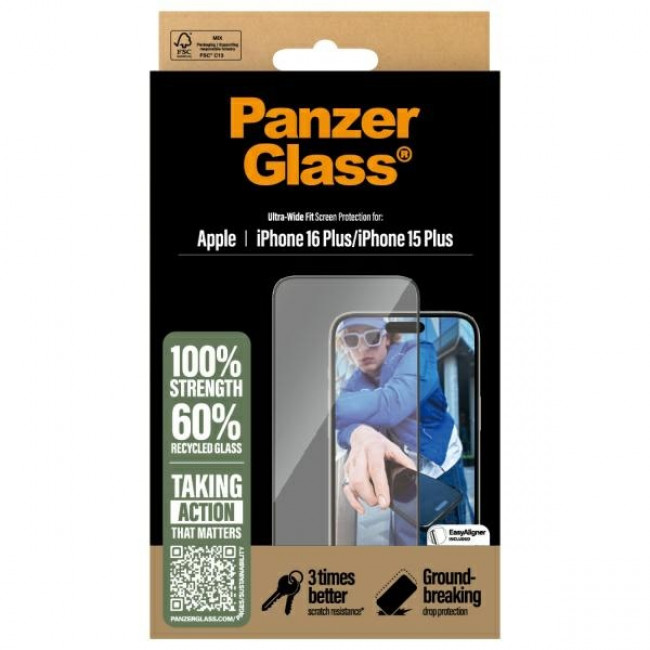 PanzerGlass iPhone 15 Plus / iPhone 16 Plus - Ultra-Wide Fit Αντιχαρακτικό Γυαλί Οθόνης με Κιτ Τοποθέτησης - Black