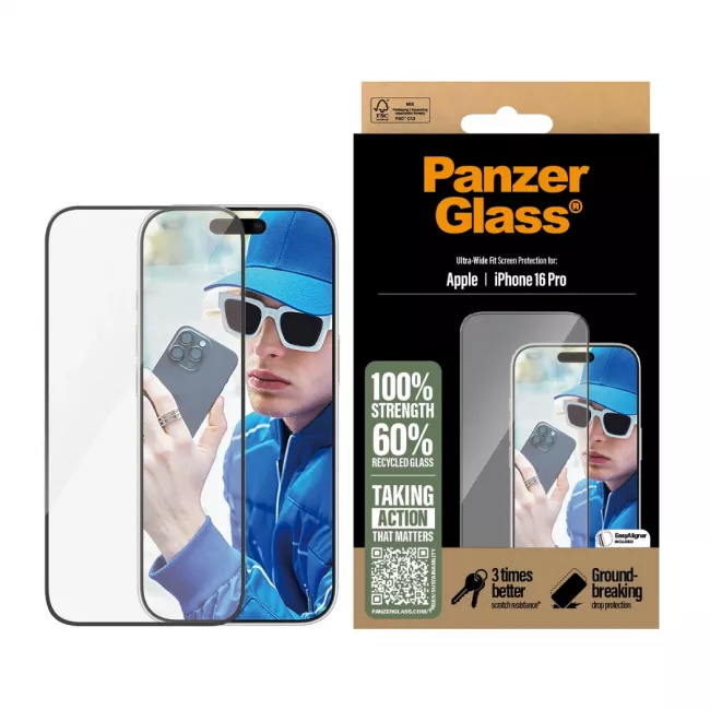 PanzerGlass iPhone 16 Pro - Ultra-Wide Fit Αντιχαρακτικό Γυαλί Οθόνης με Κιτ Τοποθέτησης - Black