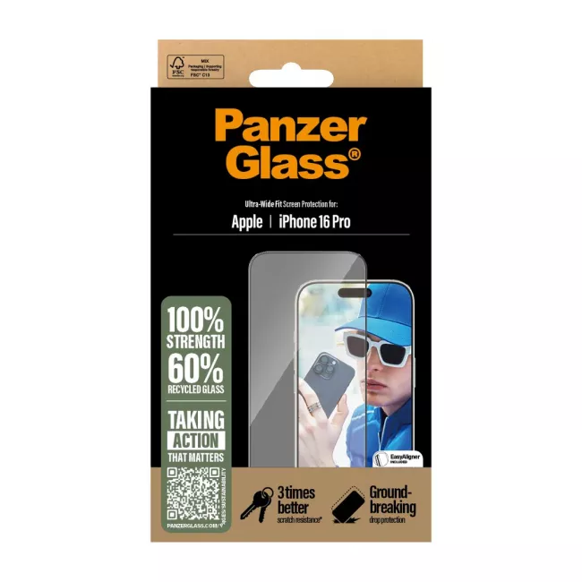 PanzerGlass iPhone 16 Pro - Ultra-Wide Fit Αντιχαρακτικό Γυαλί Οθόνης με Κιτ Τοποθέτησης - Black