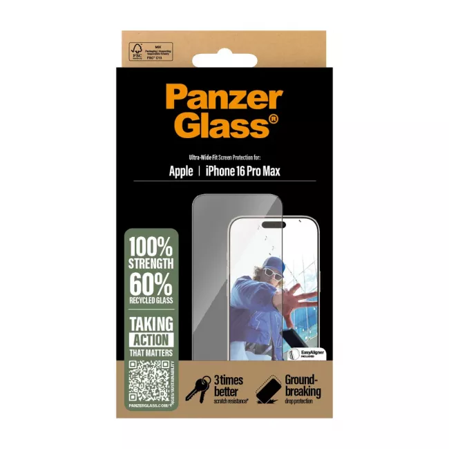 PanzerGlass iPhone 16 Pro Max - Ultra-Wide Fit Αντιχαρακτικό Γυαλί Οθόνης με Κιτ Τοποθέτησης - Black