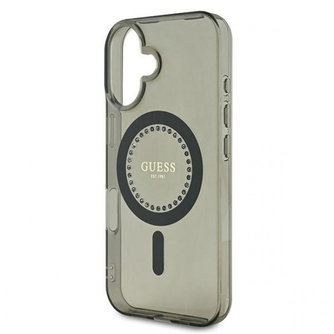 Guess iPhone 16 Plus - IML Rhinestones - MagSafe Σκληρή Θήκη με Πλαίσιο Σιλικόνης - Black - GUHMP16MPFTDTEK