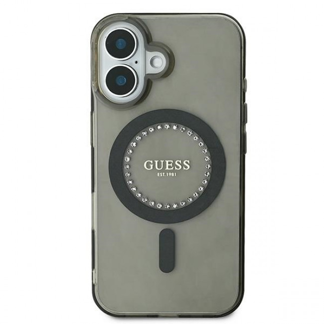 Guess iPhone 16 Plus - IML Rhinestones - MagSafe Σκληρή Θήκη με Πλαίσιο Σιλικόνης - Black - GUHMP16MPFTDTEK