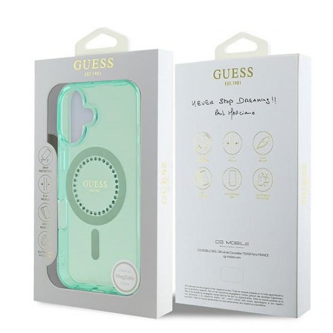 Guess iPhone 16 Plus - IML Rhinestones - MagSafe Σκληρή Θήκη με Πλαίσιο Σιλικόνης - Green - GUHMP16MPFTDTEN