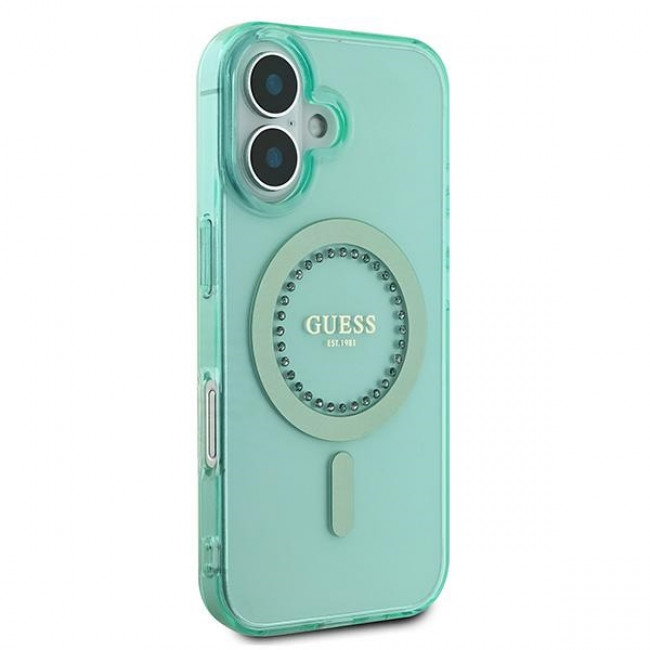 Guess iPhone 16 Plus - IML Rhinestones - MagSafe Σκληρή Θήκη με Πλαίσιο Σιλικόνης - Green - GUHMP16MPFTDTEN