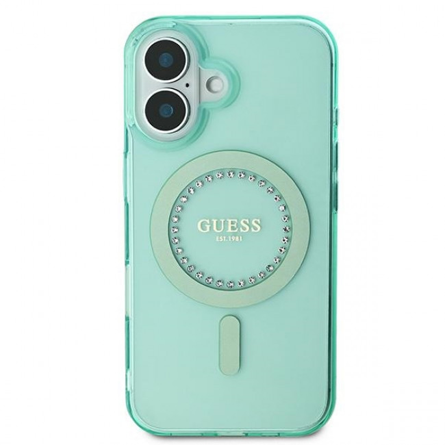 Guess iPhone 16 Plus - IML Rhinestones - MagSafe Σκληρή Θήκη με Πλαίσιο Σιλικόνης - Green - GUHMP16MPFTDTEN