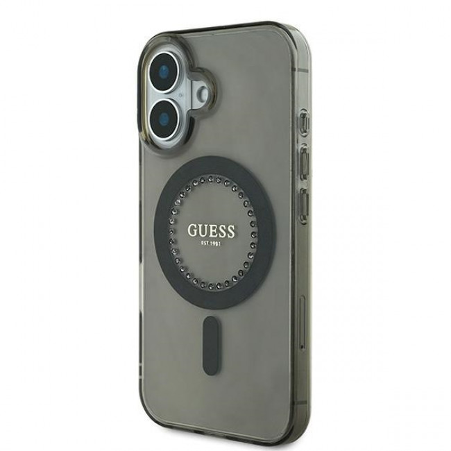 Guess iPhone 16 - IML Rhinestones - MagSafe Σκληρή Θήκη με Πλαίσιο Σιλικόνης - Black - GUHMP16SPFTDTEK