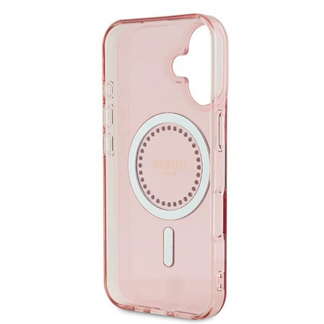 Guess iPhone 16 - IML Rhinestones - MagSafe Σκληρή Θήκη με Πλαίσιο Σιλικόνης - Pink - GUHMP16SPFTDTEP