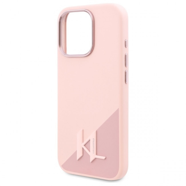 Karl Lagerfeld iPhone 16 Pro - Silicone Shadow Metal Initial - MagSafe Θήκη Σιλικόνης - Pink - KLHMP16LSCMKMPCP