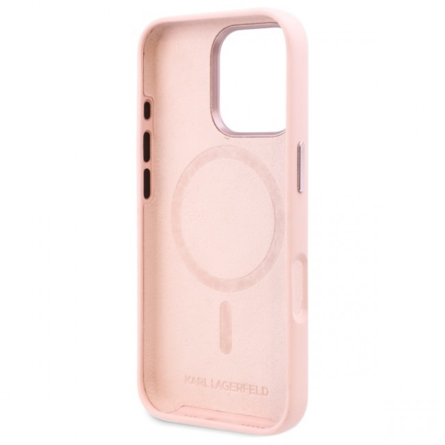 Karl Lagerfeld iPhone 16 Pro - Silicone Shadow Metal Initial - MagSafe Θήκη Σιλικόνης - Pink - KLHMP16LSCMKMPCP