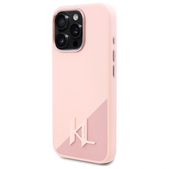 Karl Lagerfeld iPhone 16 Pro - Silicone Shadow Metal Initial - MagSafe Θήκη Σιλικόνης - Pink - KLHMP16LSCMKMPCP