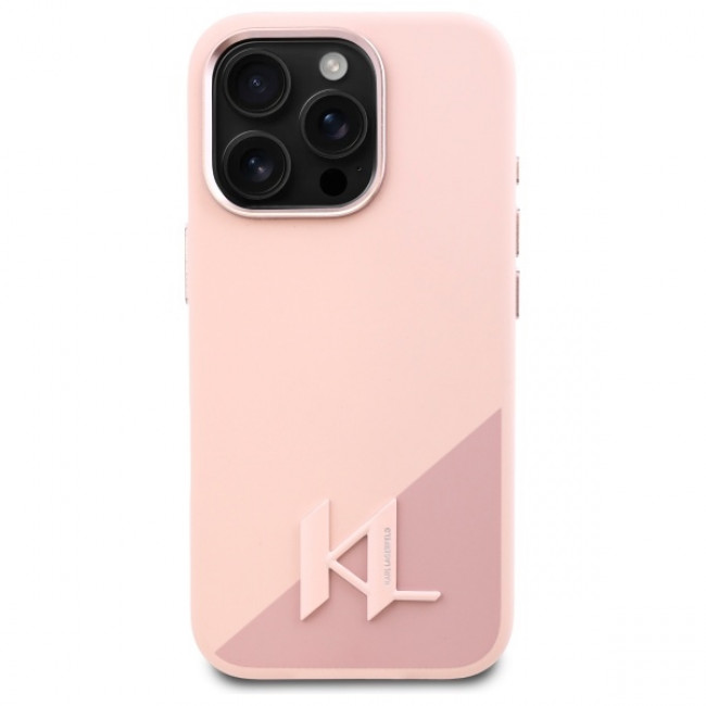 Karl Lagerfeld iPhone 16 Pro - Silicone Shadow Metal Initial - MagSafe Θήκη Σιλικόνης - Pink - KLHMP16LSCMKMPCP