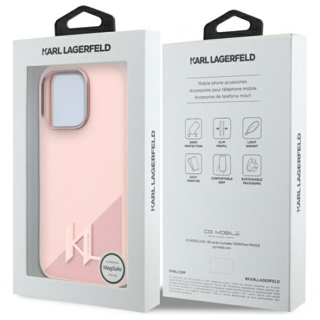 Karl Lagerfeld iPhone 16 Pro - Silicone Shadow Metal Initial - MagSafe Θήκη Σιλικόνης - Pink - KLHMP16LSCMKMPCP