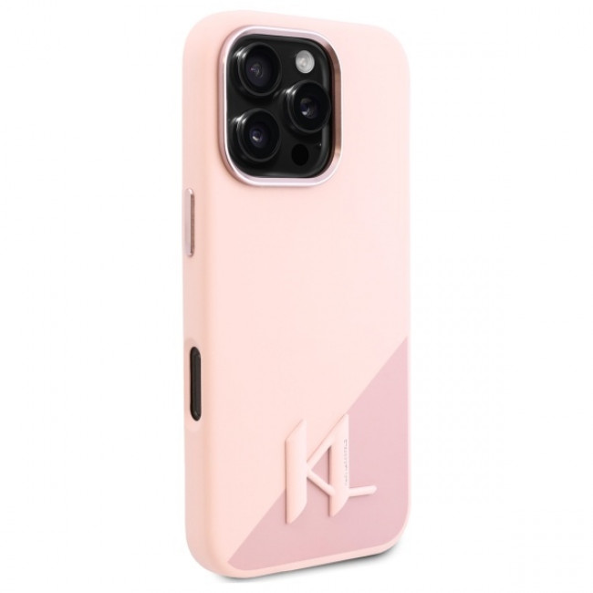 Karl Lagerfeld iPhone 16 Pro - Silicone Shadow Metal Initial - MagSafe Θήκη Σιλικόνης - Pink - KLHMP16LSCMKMPCP