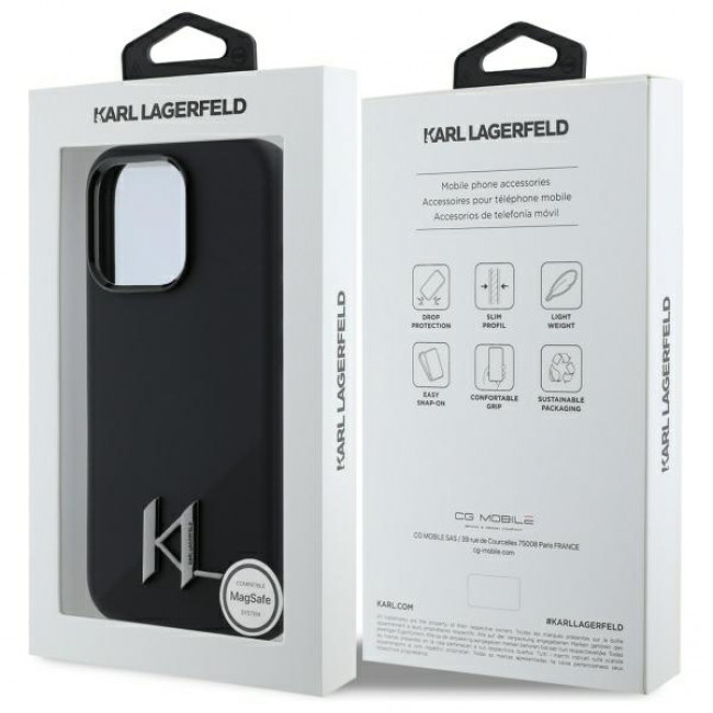 Karl Lagerfeld iPhone 16 Pro Max - Silicone Shadow Metal Initial - MagSafe Θήκη Σιλικόνης - Black - KLHMP16XSCMKMPCK