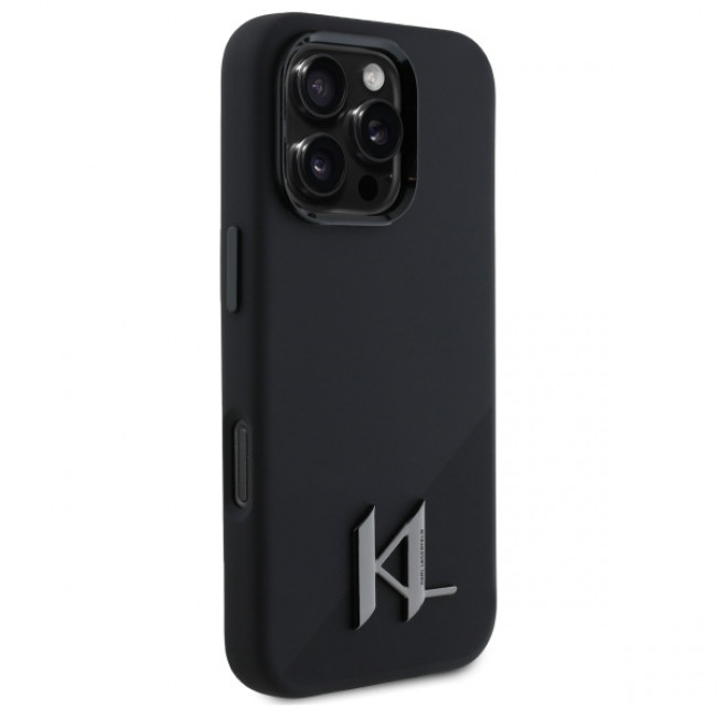 Karl Lagerfeld iPhone 16 Pro Max - Silicone Shadow Metal Initial - MagSafe Θήκη Σιλικόνης - Black - KLHMP16XSCMKMPCK