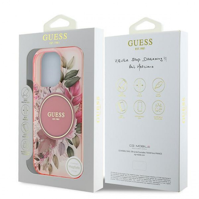 Guess iPhone 16 Pro - IML Flower and Tonal Circle - MagSafe Σκληρή Θήκη με Πλαίσιο Σιλικόνης - Pink - GUHMP16SHFWBDCEP