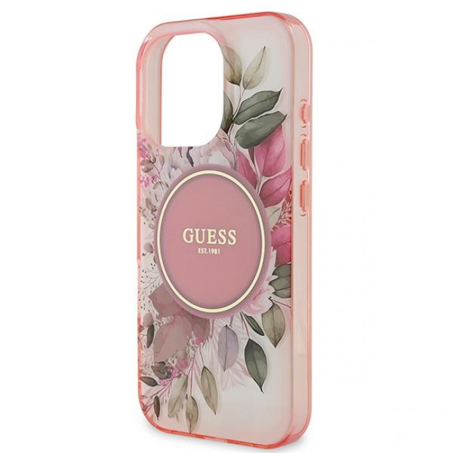 Guess iPhone 16 Pro - IML Flower and Tonal Circle - MagSafe Σκληρή Θήκη με Πλαίσιο Σιλικόνης - Pink - GUHMP16SHFWBDCEP