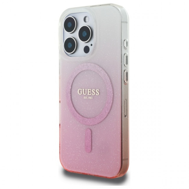 Guess iPhone 16 Pro - IML Glitter Gradient - Magsafe Σκληρή Θήκη με Πλαίσιο Σιλικόνης - Pink - GUHMP16LHGRCELP