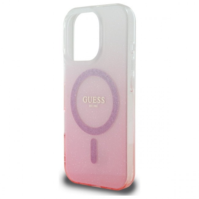 Guess iPhone 16 Pro - IML Glitter Gradient - Magsafe Σκληρή Θήκη με Πλαίσιο Σιλικόνης - Pink - GUHMP16LHGRCELP