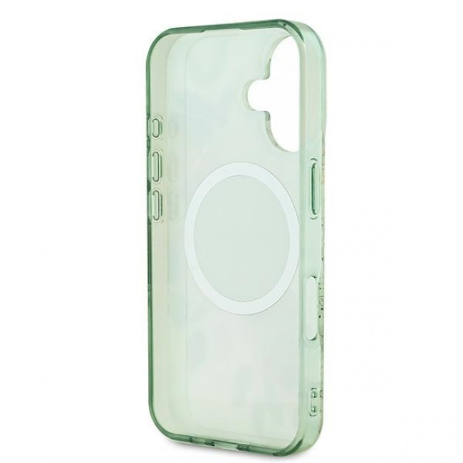 Guess iPhone 16 Plus - IML Flower and Tonal Circle - MagSafe Σκληρή Θήκη με Πλαίσιο Σιλικόνης - Green - GUHMP16MHFWBDCEN