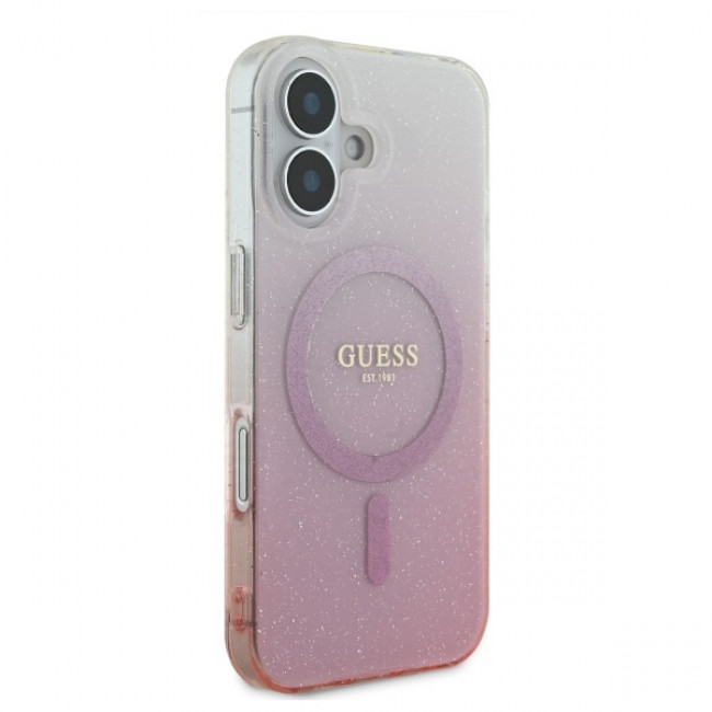 Guess iPhone 16 Plus - IML Glitter Gradient - Magsafe Σκληρή Θήκη με Πλαίσιο Σιλικόνης - Pink - GUHMP16MHGRCELP