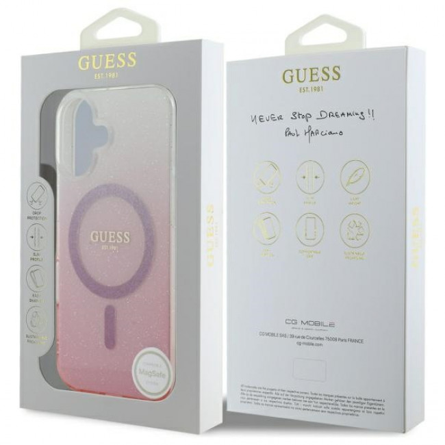 Guess iPhone 16 Plus - IML Glitter Gradient - Magsafe Σκληρή Θήκη με Πλαίσιο Σιλικόνης - Pink - GUHMP16MHGRCELP