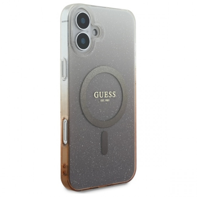 Guess iPhone 16 Plus - IML Glitter Gradient - Magsafe Σκληρή Θήκη με Πλαίσιο Σιλικόνης - Brown - GUHMP16MHGRCELW