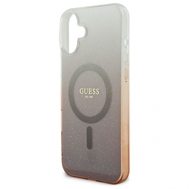 Guess iPhone 16 Plus - IML Glitter Gradient - Magsafe Σκληρή Θήκη με Πλαίσιο Σιλικόνης - Brown - GUHMP16MHGRCELW