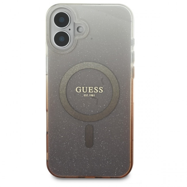 Guess iPhone 16 Plus - IML Glitter Gradient - Magsafe Σκληρή Θήκη με Πλαίσιο Σιλικόνης - Brown - GUHMP16MHGRCELW