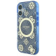 Guess iPhone 16 - IML Peony On 4G Background - MagSafe Θήκη με Επένδυση Συνθετικού Δέρματος - Blue - GUHMP16SH4PYEEB