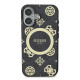 Guess iPhone 16 - IML Peony On 4G Background - MagSafe Θήκη με Επένδυση Συνθετικού Δέρματος - Black - GUHMP16SH4PYEEK