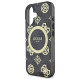 Guess iPhone 16 - IML Peony On 4G Background - MagSafe Θήκη με Επένδυση Συνθετικού Δέρματος - Black - GUHMP16SH4PYEEK