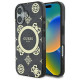 Guess iPhone 16 - IML Peony On 4G Background - MagSafe Θήκη με Επένδυση Συνθετικού Δέρματος - Black - GUHMP16SH4PYEEK