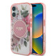 Guess iPhone 16 - IML Flower and Tonal Circle - MagSafe Σκληρή Θήκη με Πλαίσιο Σιλικόνης - Pink - GUHMP16SHFWBDCEP