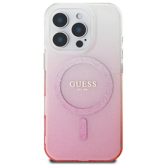 Guess iPhone 16 Pro Max - IML Glitter Gradient - Magsafe Σκληρή Θήκη με Πλαίσιο Σιλικόνης - Pink - GUHMP16XHGRCELP