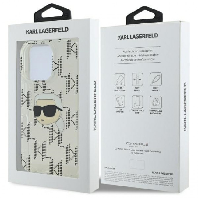 Karl Lagerfeld iPhone 16 Pro Max - IML Karl Head Electroplated Σκληρή Θήκη με Πλαίσιο Σιλικόνης - Διάφανη - KLHCP16XHKLPKHT