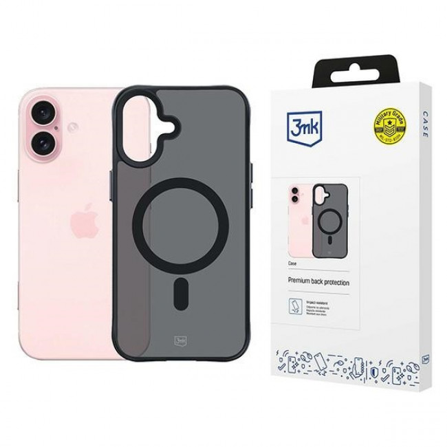 3MK iPhone 16 Smoke MagCase Θήκη Σιλικόνης TPU με MagSafe - Black / Διάφανη