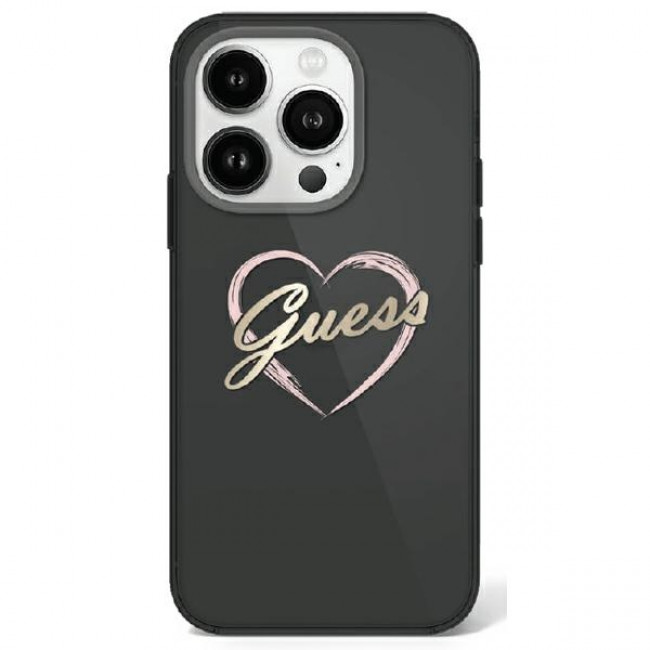 Guess iPhone 16 Pro - IML Heart - MagSafe Σκληρή Θήκη με Πλαίσιο Σιλικόνης - Black - GUHCP16LHCHGSPK