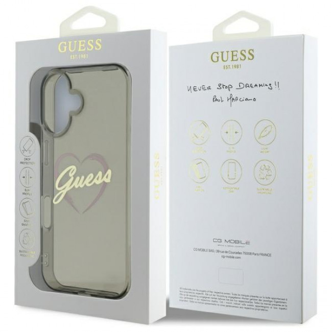 Guess iPhone 16 Plus - IML Heart - MagSafe Σκληρή Θήκη με Πλαίσιο Σιλικόνης - Black - GUHCP16MHCHGSPK