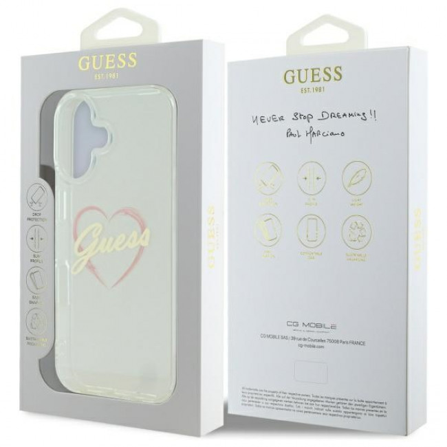 Guess iPhone 16 Plus - IML Heart - MagSafe Σκληρή Θήκη με Πλαίσιο Σιλικόνης - Διάφανη - GUHCP16MHCHGSPT